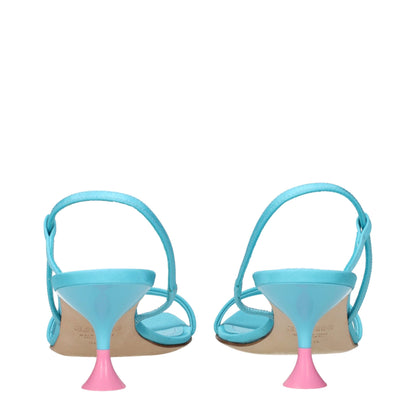 Blue Fabric Stiletto Heels Sandals