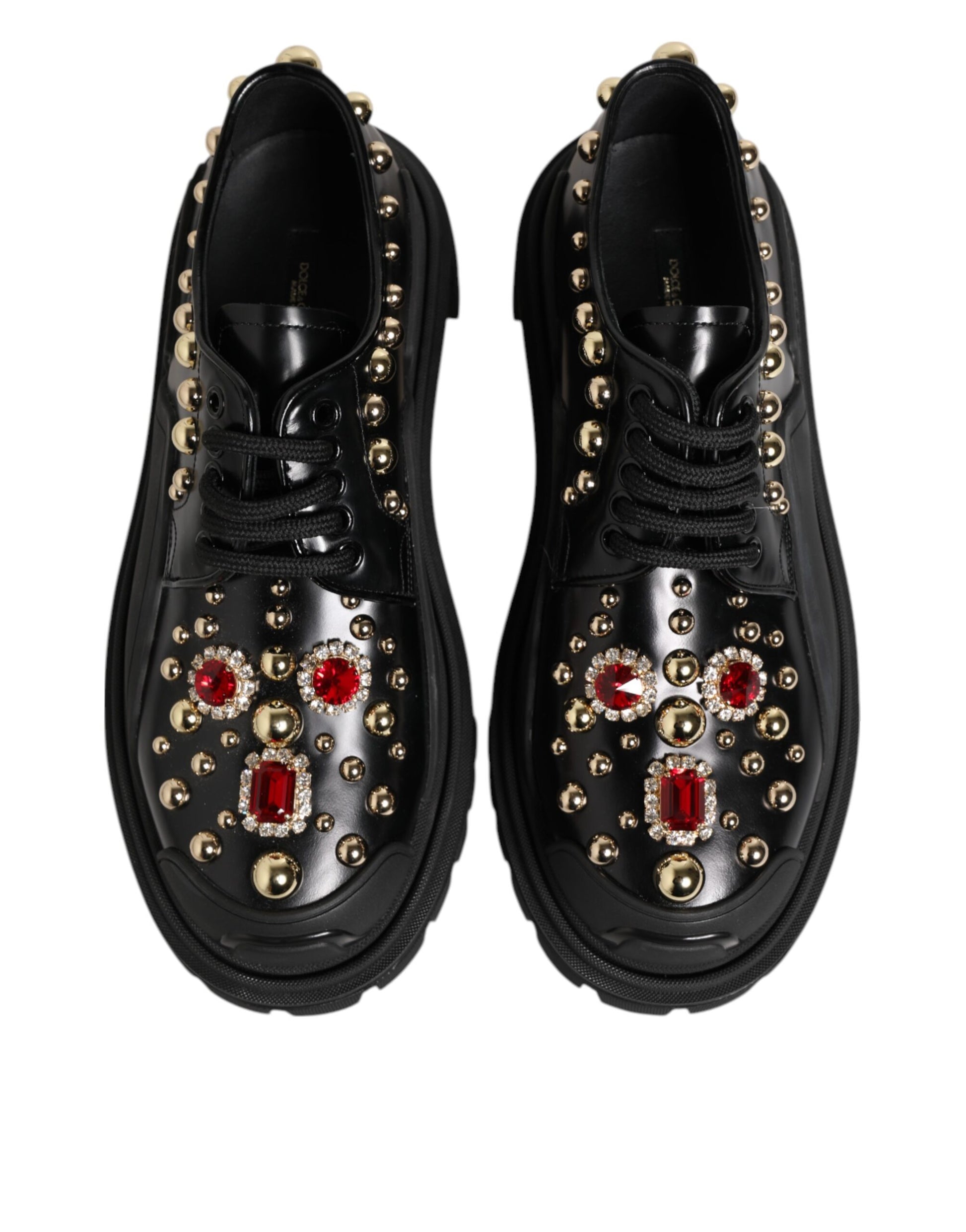 Black Leather Jeweled Crystals Derby Shoes
