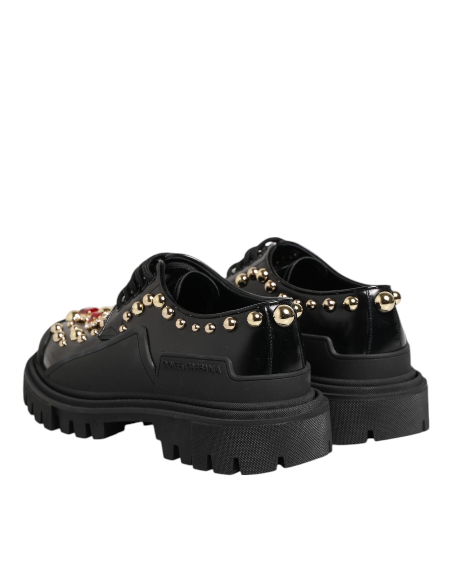 Black Leather Jeweled Crystals Derby Shoes