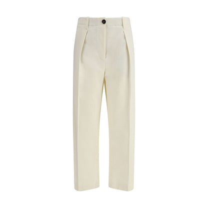 Cream Cotton Casual Pants