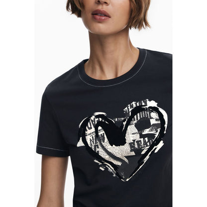 Black Cotton Women T-Shirt