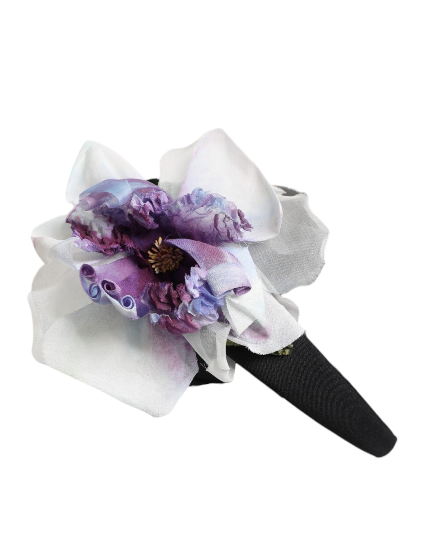 Black Green Silk Purple White Floral Appliqué Accessory Headband