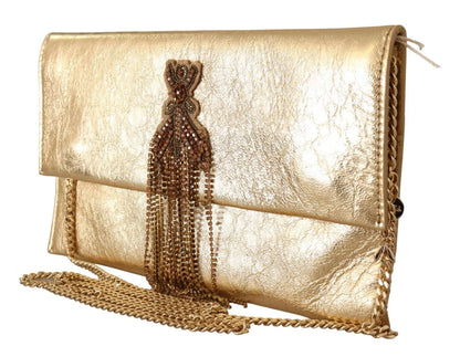 Gold Leather Embellished Shoulder Strap Bag