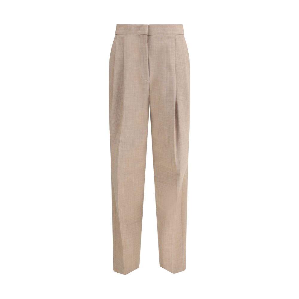 Beige Fleece Wool Dress Pants