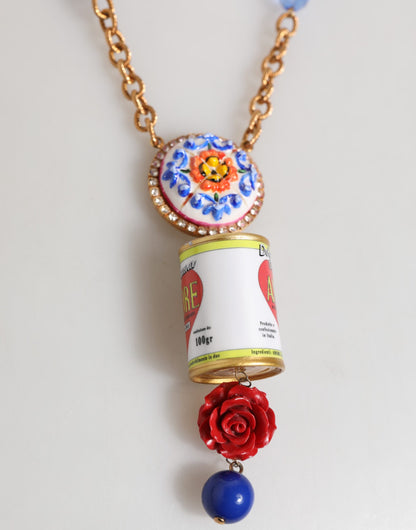 Gold Multicolor Amore Heart Can Beads Rose Pendant Necklace