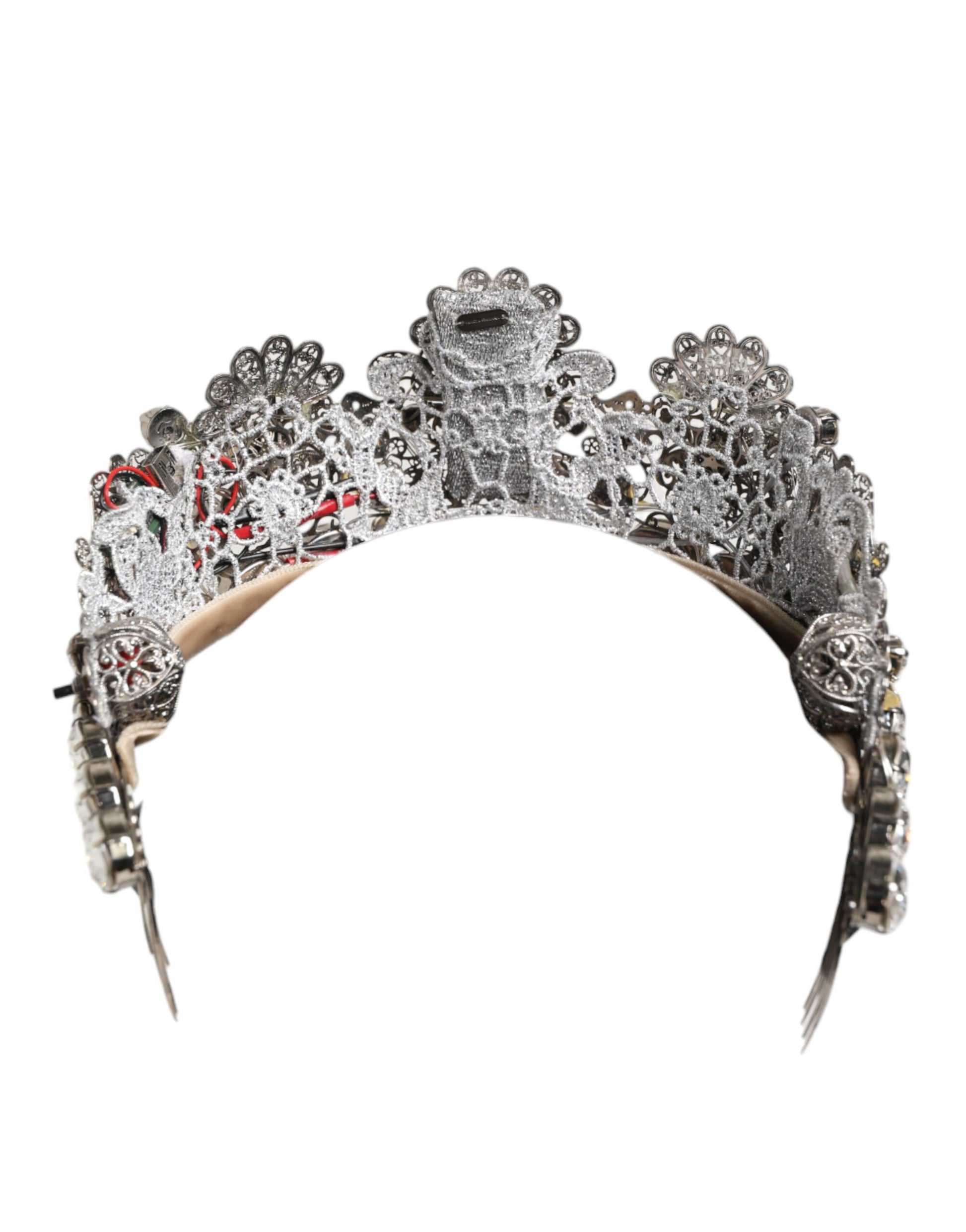 LED Crystal Embellished Silver Floral Filigree Crown Tiara
