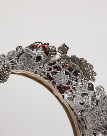 LED Crystal Embellished Silver Floral Filigree Crown Tiara