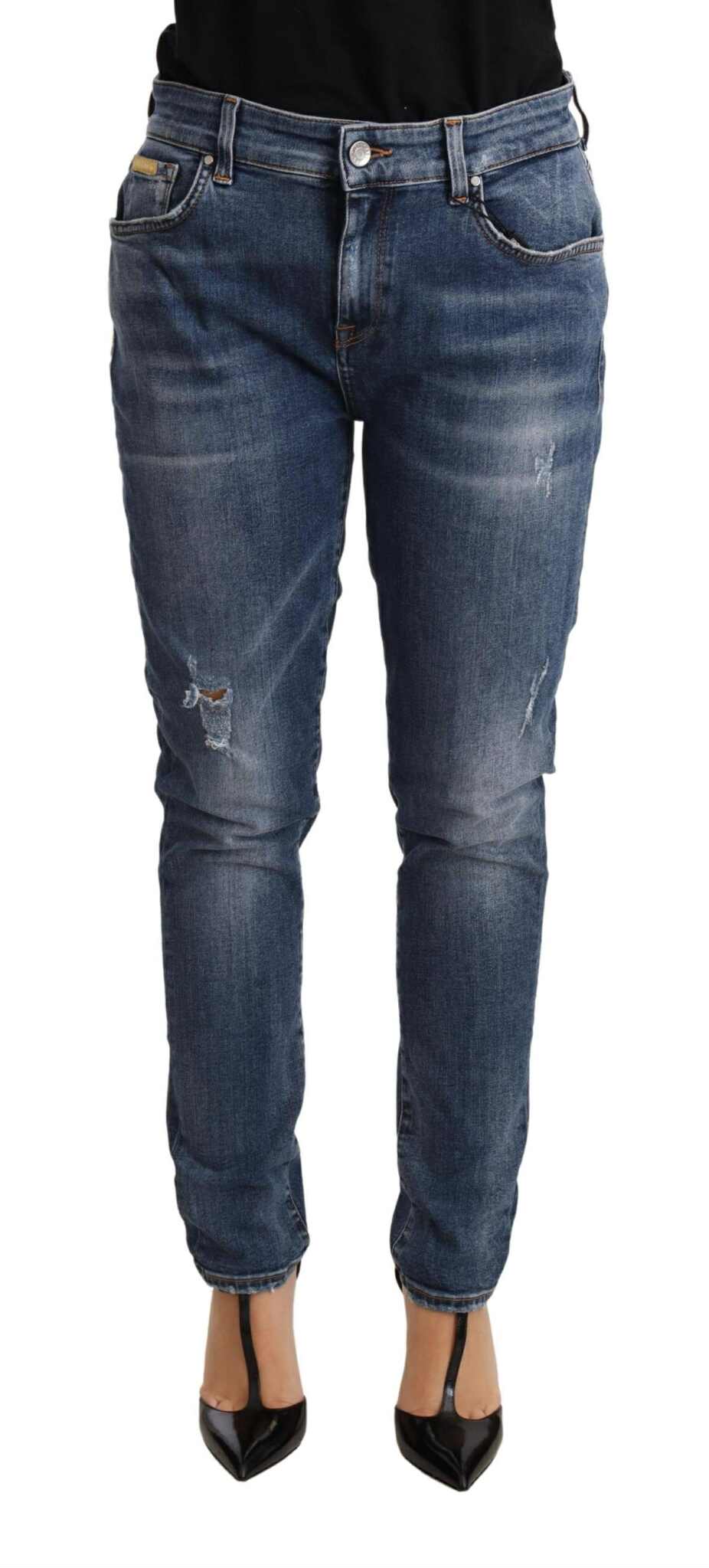 Blue Distressed Slim Fit Denim Pants Jeans