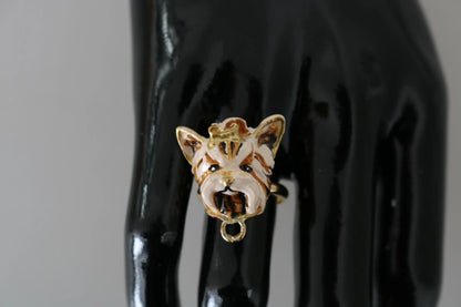 Gold Brass Resin Beige Dog Pet Accessory Ring
