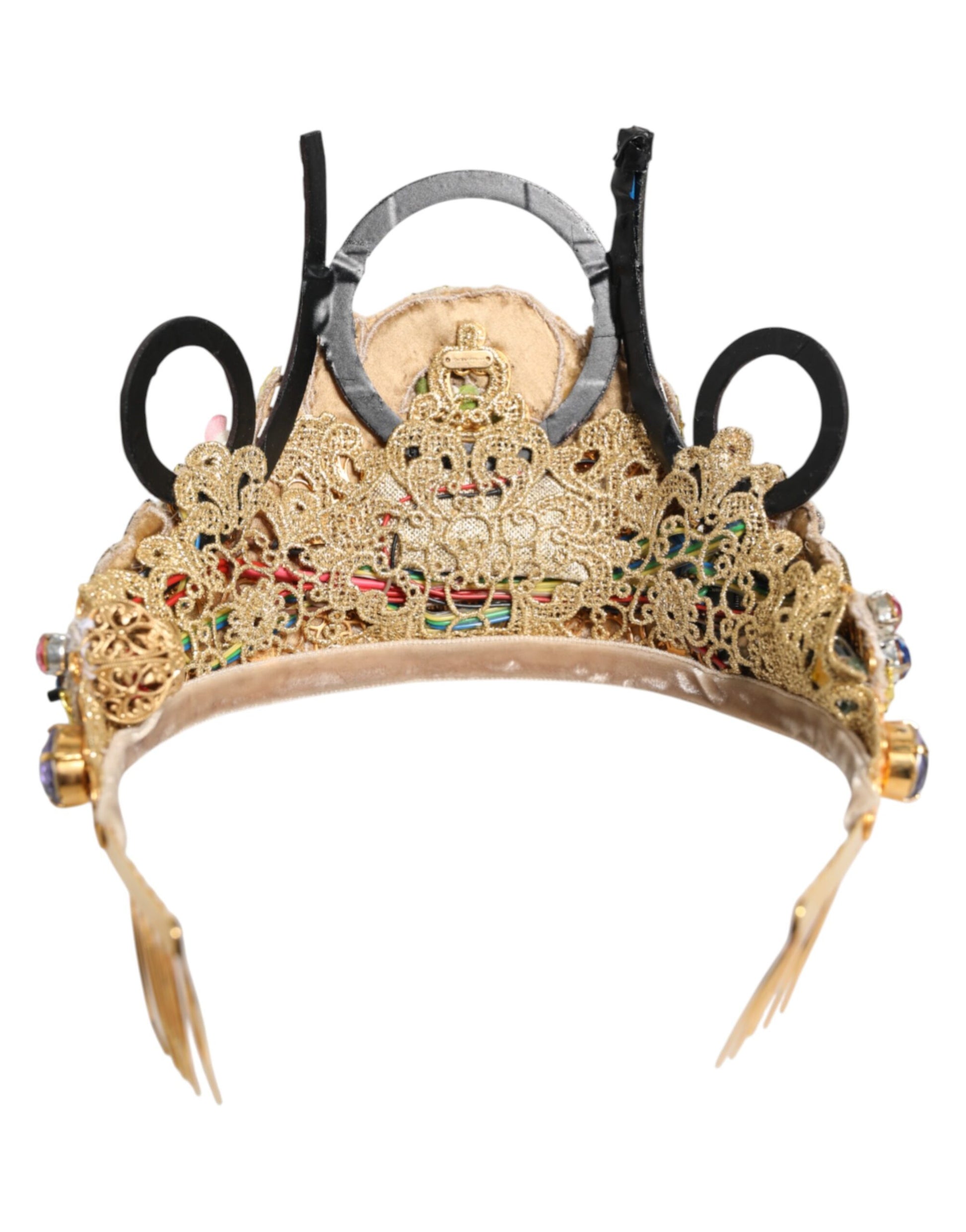 Gold Brass Crystal Embellished Headpiece Crown Tiara