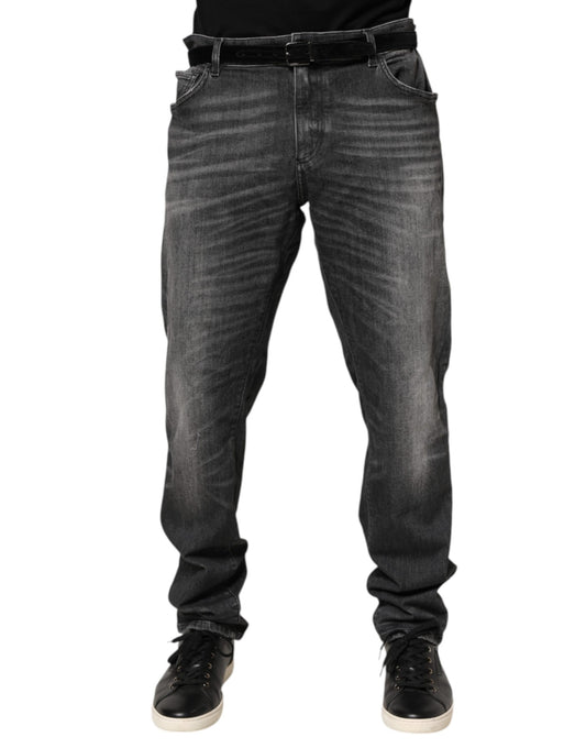 Black Gray Wash Slim Fit Straight Leg Denim Jeans
