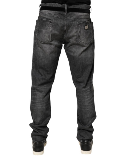 Black Gray Wash Slim Fit Straight Leg Denim Jeans