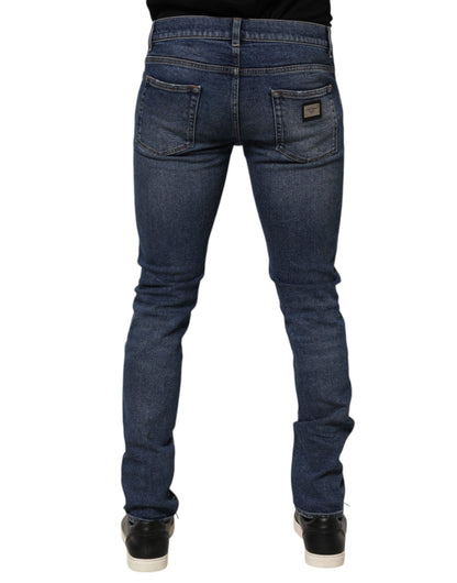 Blue Cotton Logo Plaque Skinny Men Denim Jeans