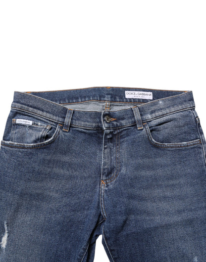 Blue Cotton Logo Plaque Skinny Men Denim Jeans