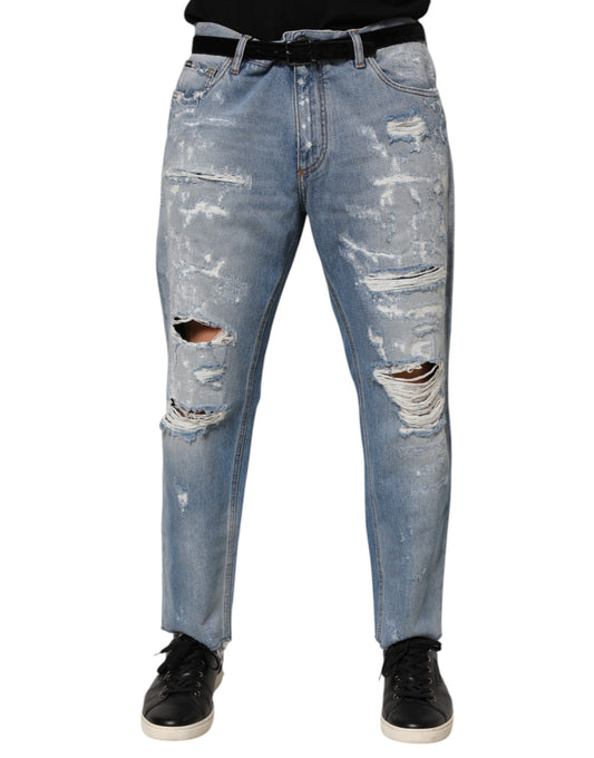 Blue Distressed Ripped Denim Pants Jeans