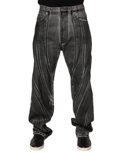 Black Grey Graphic Print Denim Pants Jeans