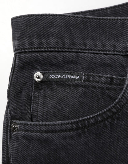 Black Cotton Logo Men Mid Waist Denim Jeans
