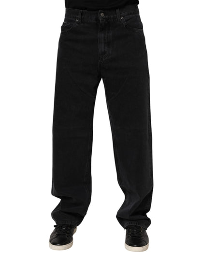 Black Cotton Logo Men Mid Waist Denim Jeans
