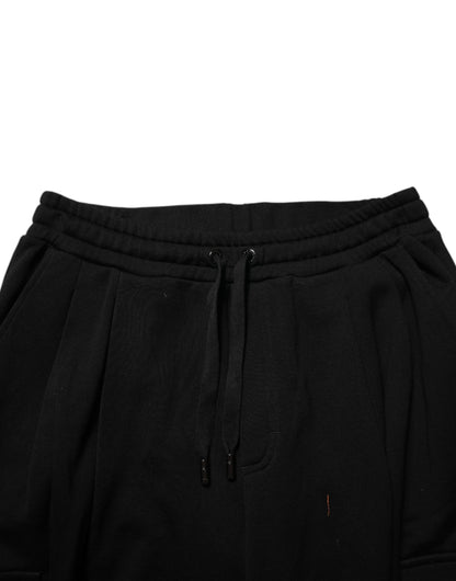 Black Cotton Blend Cargo Joggers Drawstring Pants