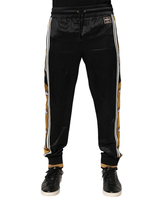 Black Gold Satin Crown Side Stripe Jogger Pants