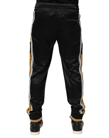 Black Gold Satin Crown Side Stripe Jogger Pants