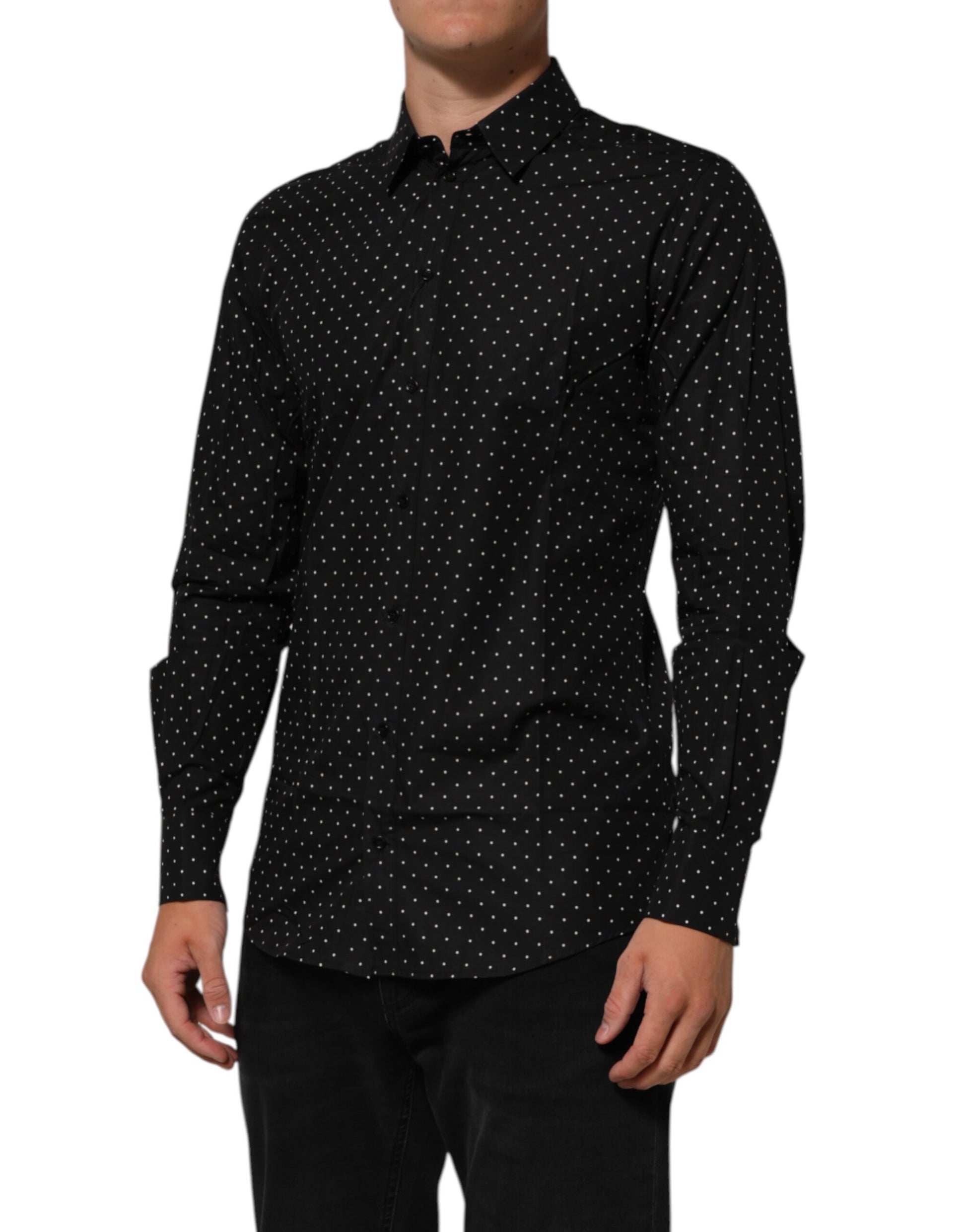 Black Polka Dot Cotton GOLD Men Formal Dress Shirt