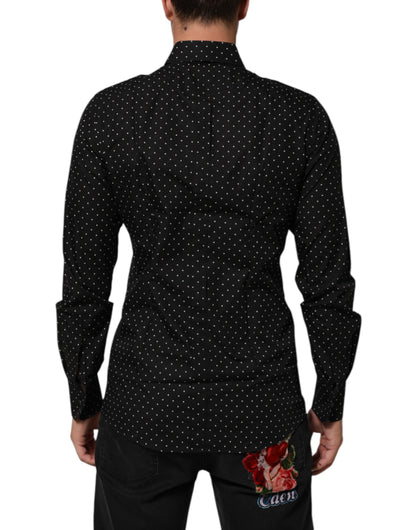 Black Polka Dot Cotton GOLD Men Formal Dress Shirt