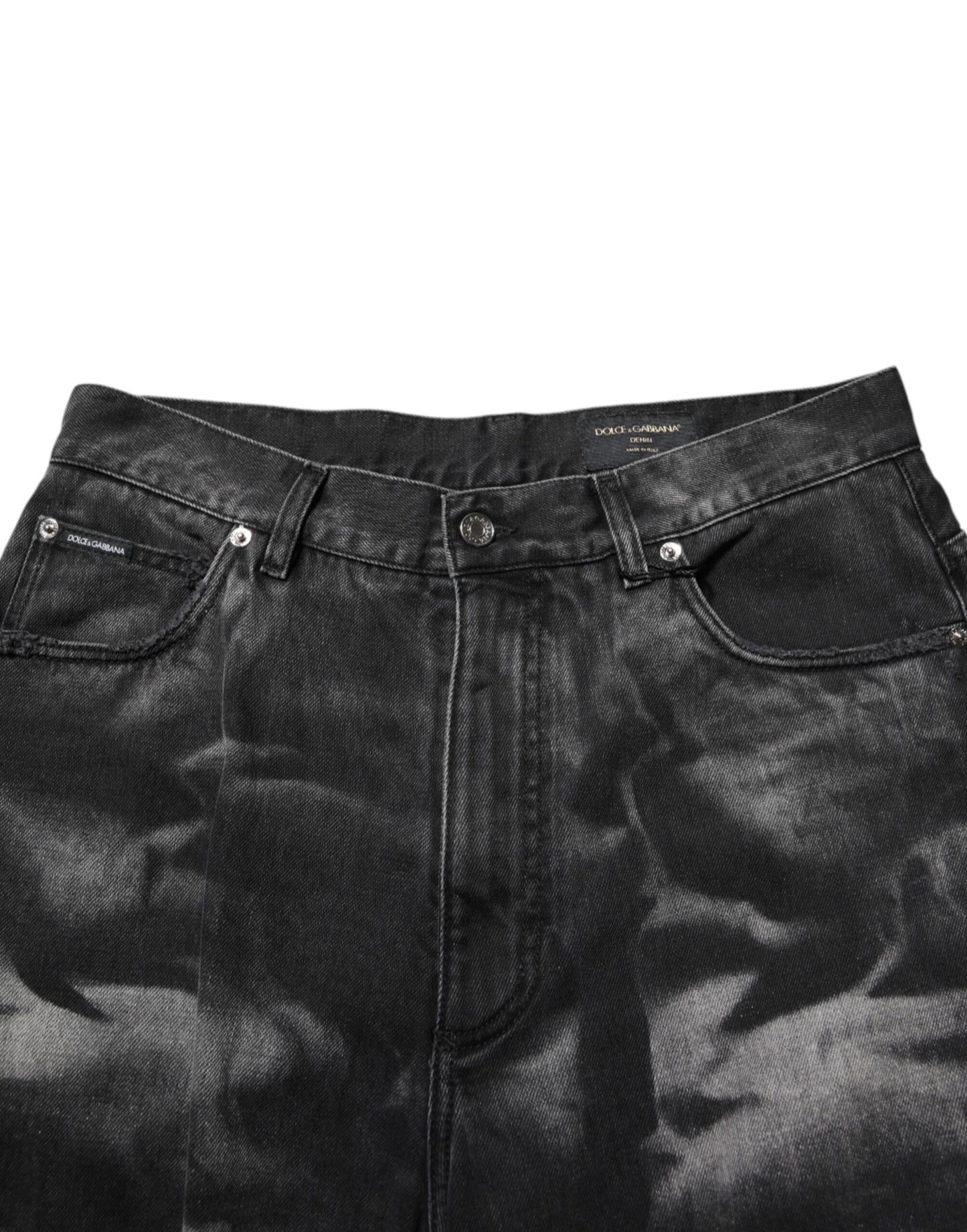 Black Marbled Effect Straight Men Denim Jeans