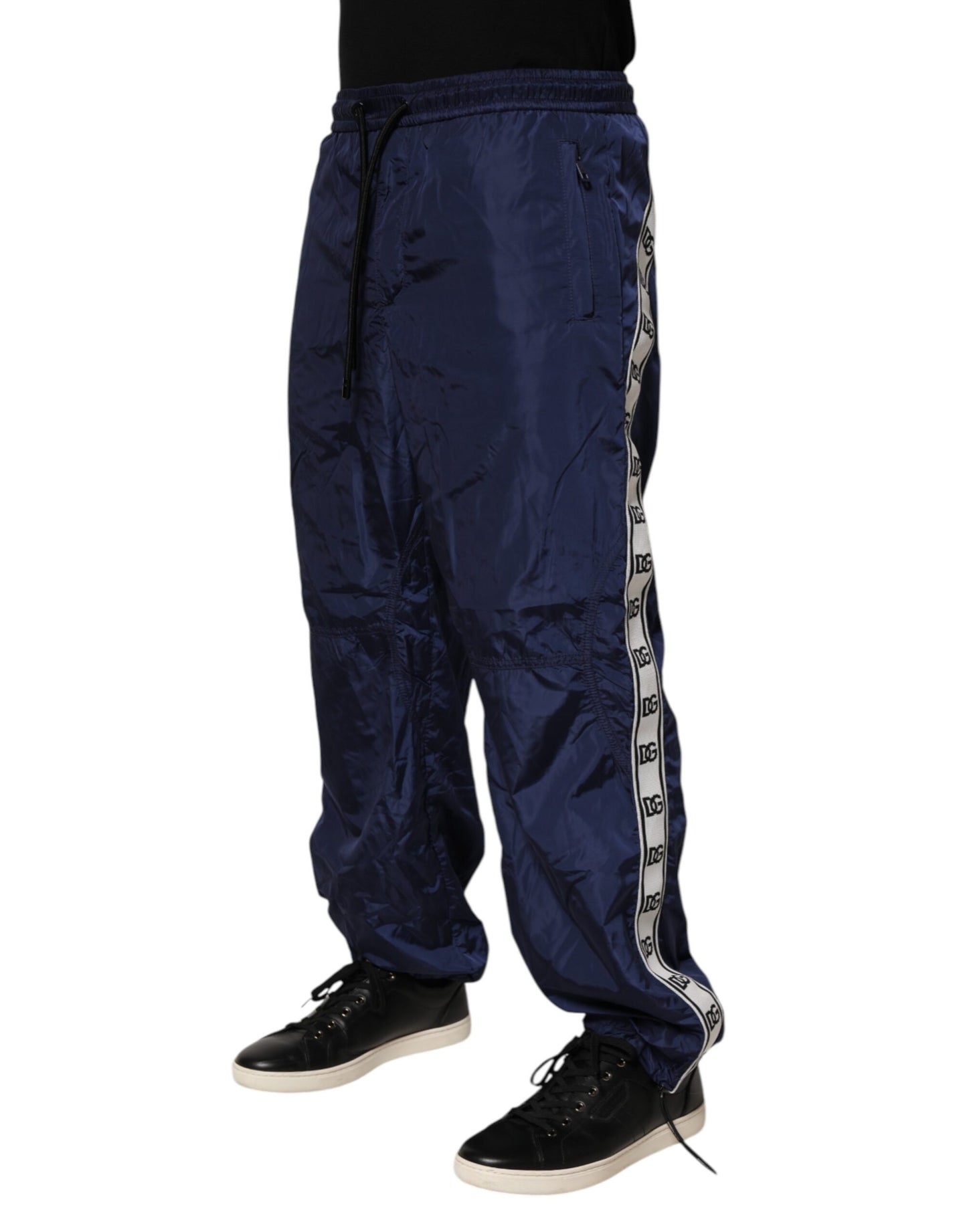 Blue Nylon Straight Jogger Sweatpants Pants
