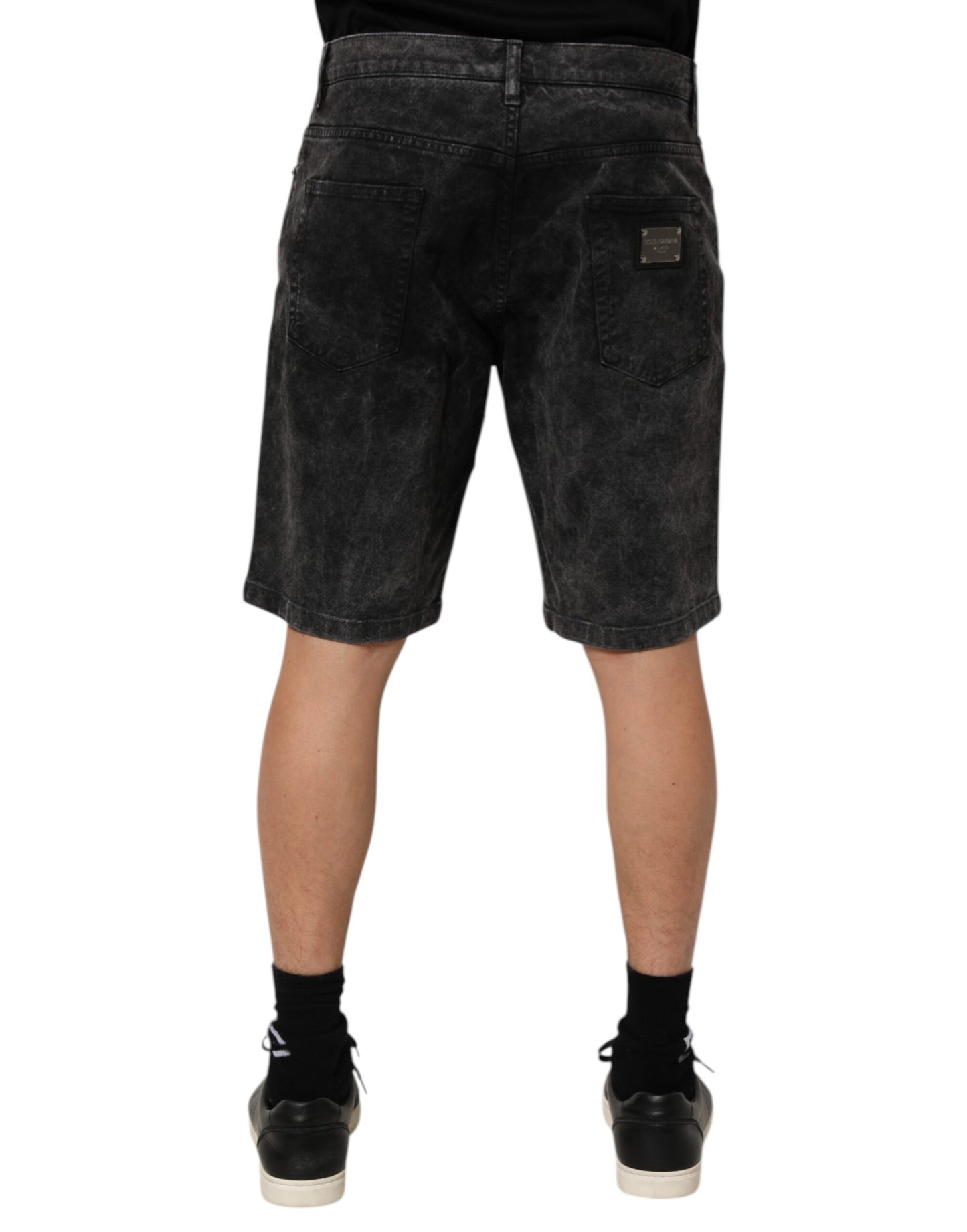 Black Cotton Mid Waist Denim Men Bermuda Short