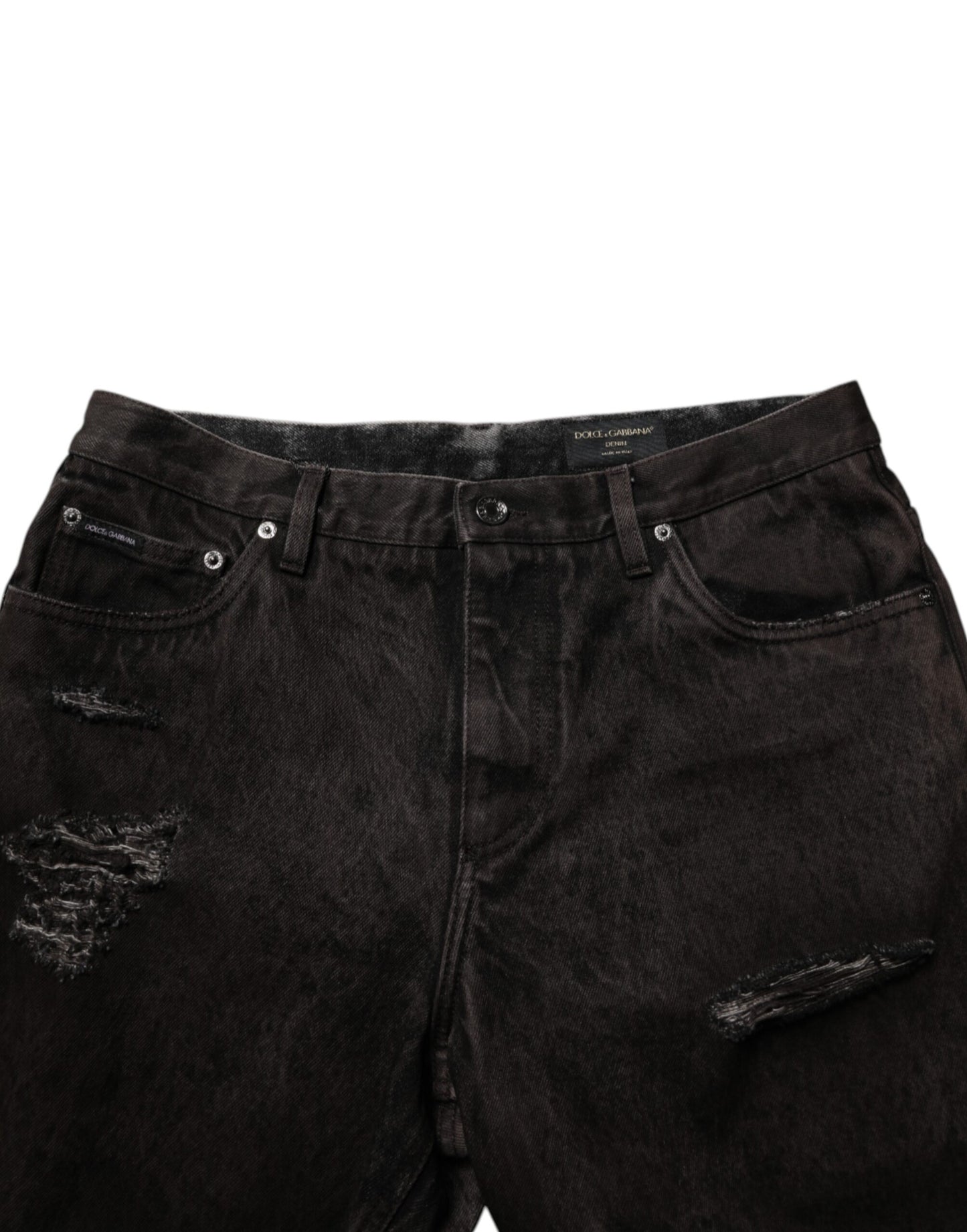 Black Cotton Tattered Denim Men Bermuda Short