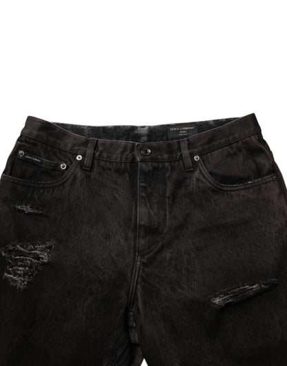 Black Cotton Tattered Denim Men Bermuda Short
