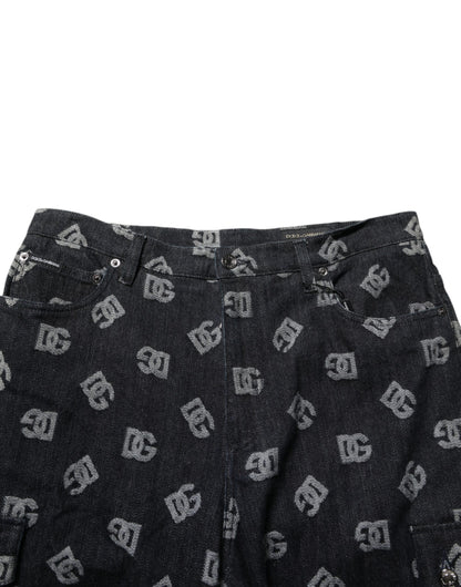 Black Monogram Denim Cargo Men Bermuda Short