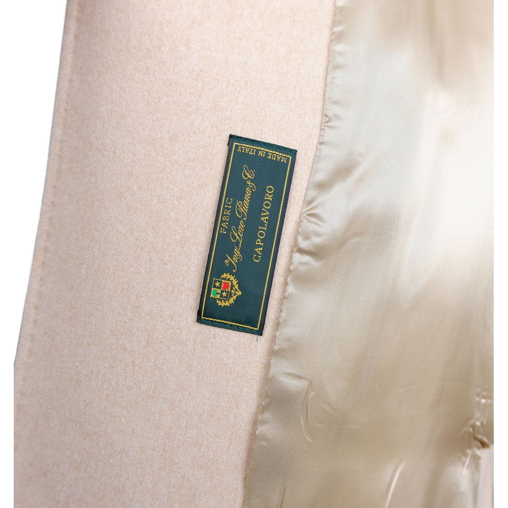 Beige Wool Women Coat with Rabbit Fur Collar