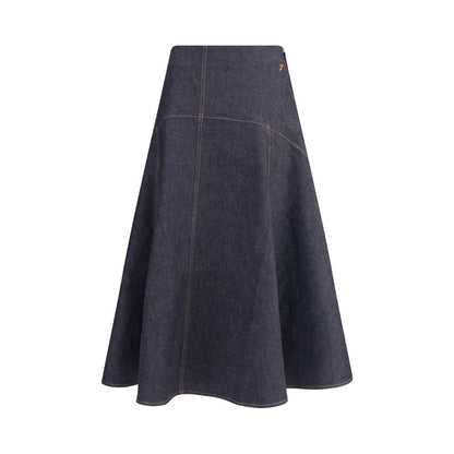 Blue Cotton Midi Skirt