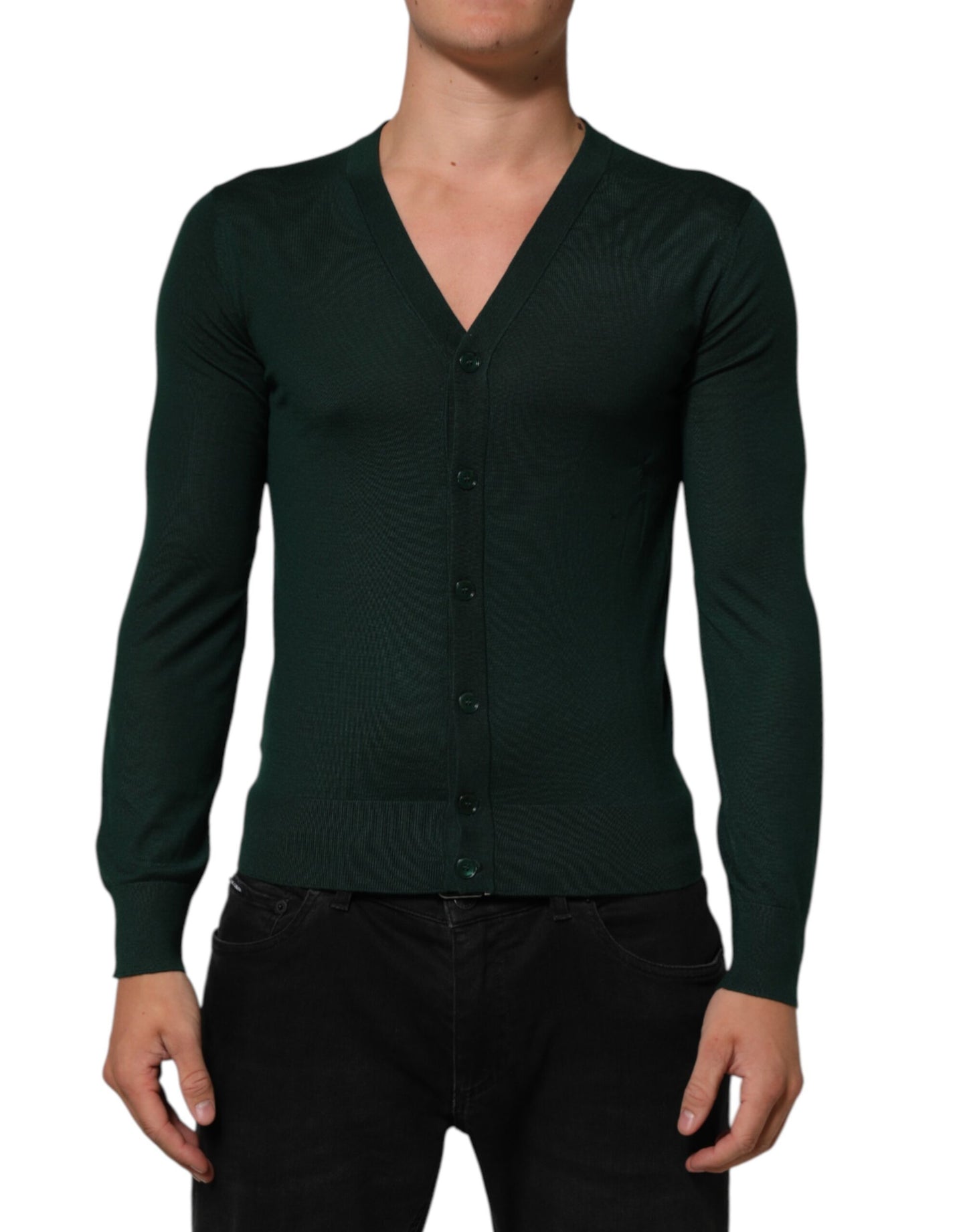 Dark Green Button Down Men Cardigan Sweater