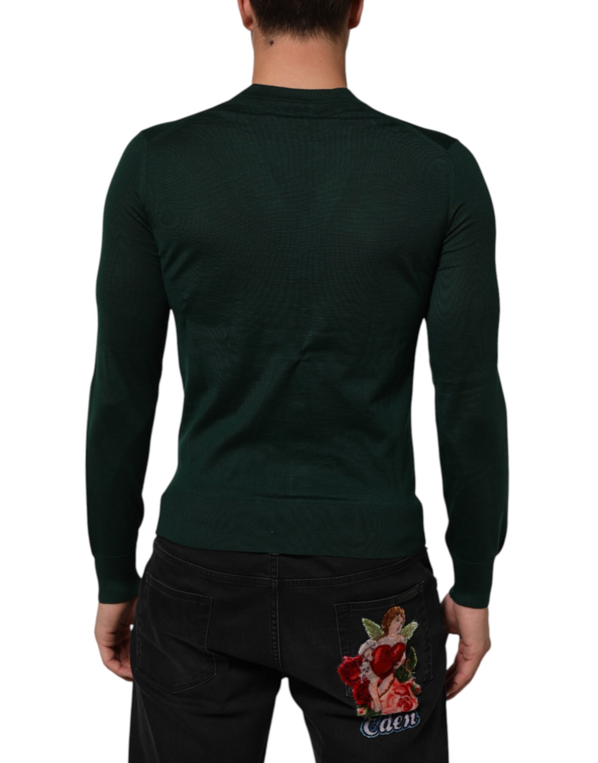 Dark Green Button Down Men Cardigan Sweater