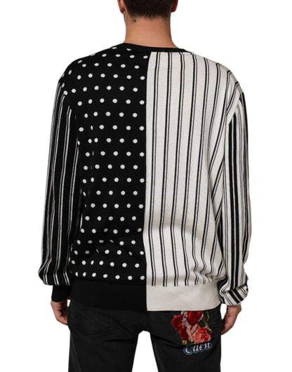 Black White Stripe Polka V-Neck Pullover Sweater