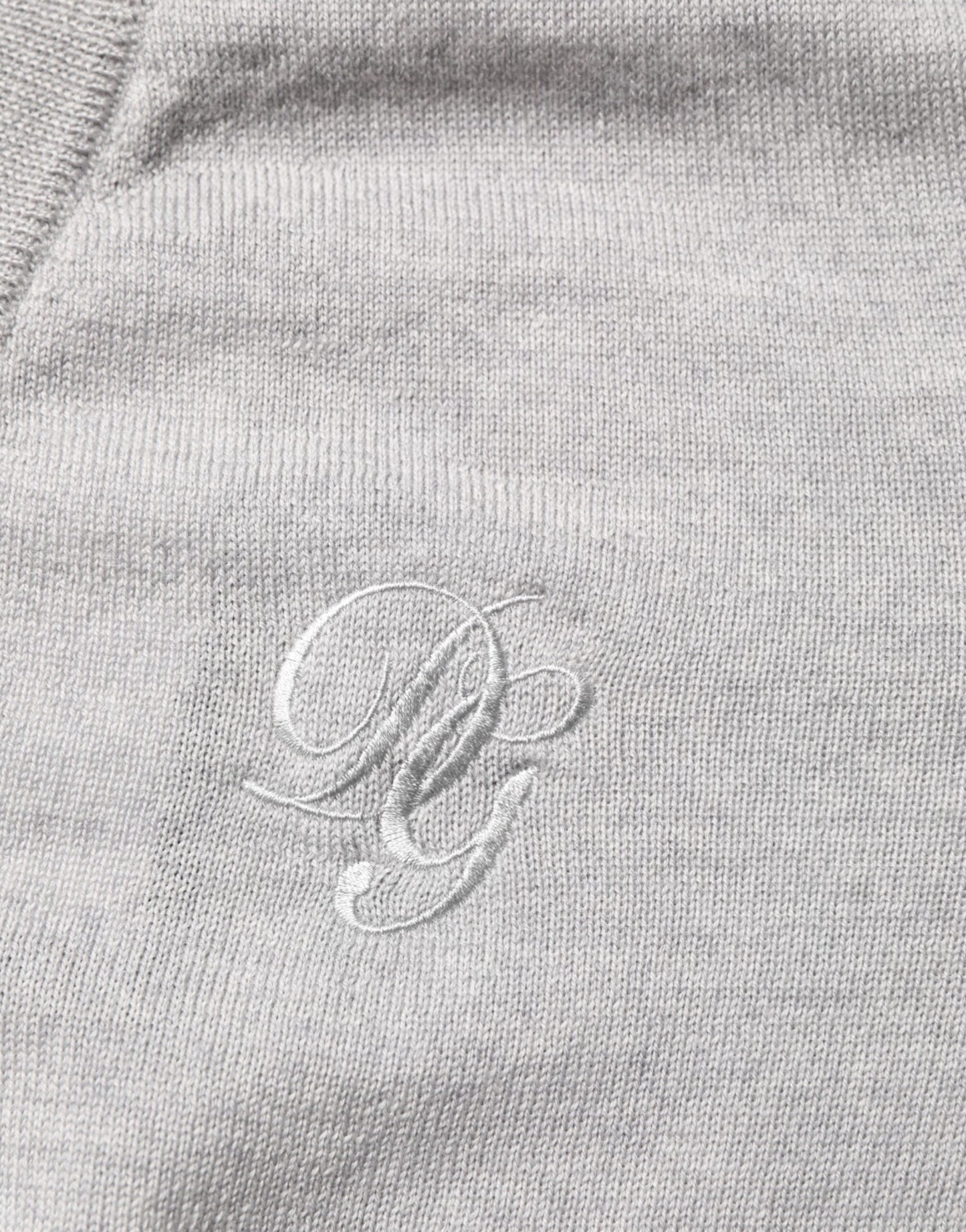 Gray Wool Knit Logo V-Neck Pullover Sweater