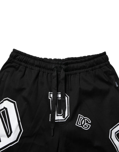 Black Logo Print Cotton Casual Bermuda Short