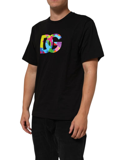 Black Logo Print Cotton Crew Neck  T-shirt