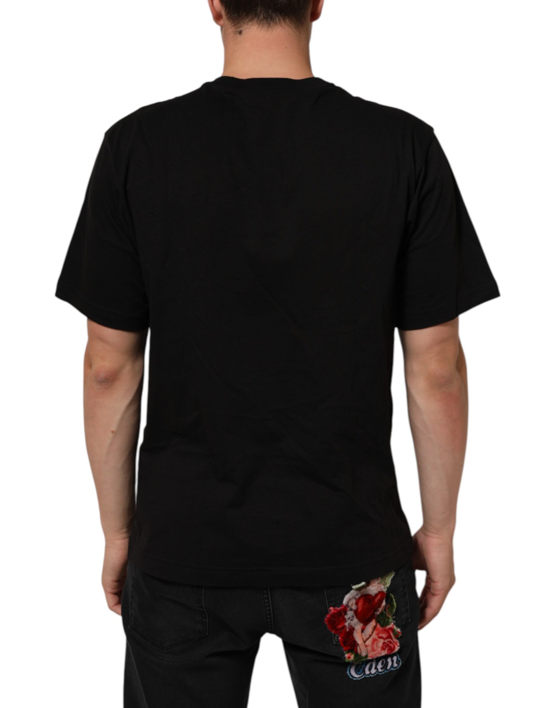 Black Logo Print Cotton Crew Neck  T-shirt