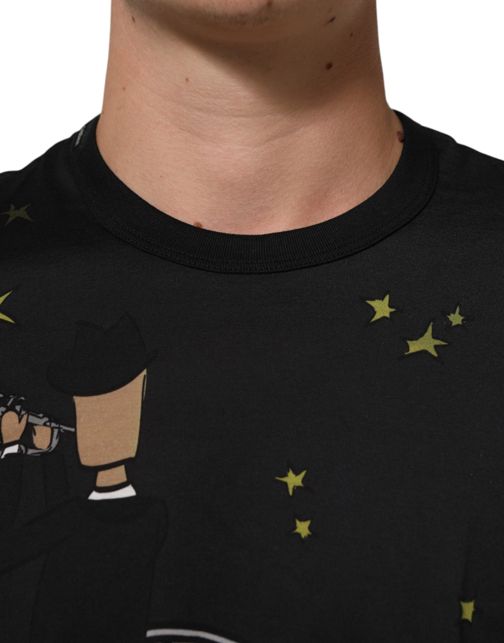 Black Musical Print Cotton Crew Neck T-shirt