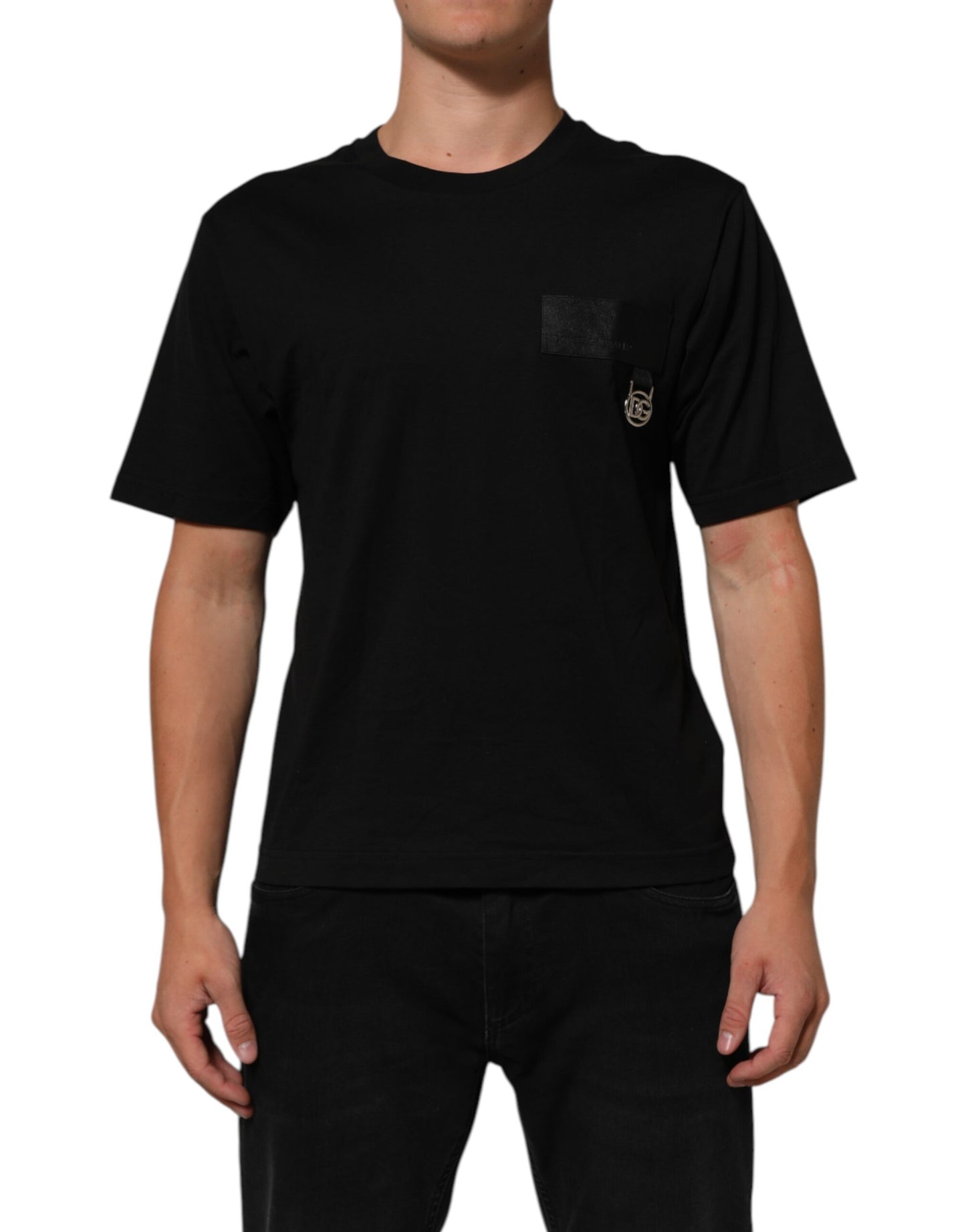 Black Logo Plaque Cotton Crew Neck T-shirt