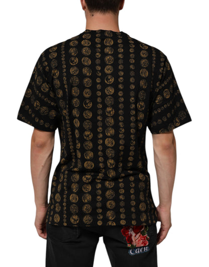 Black Cotton Coin Print Crew Neck T-shirt