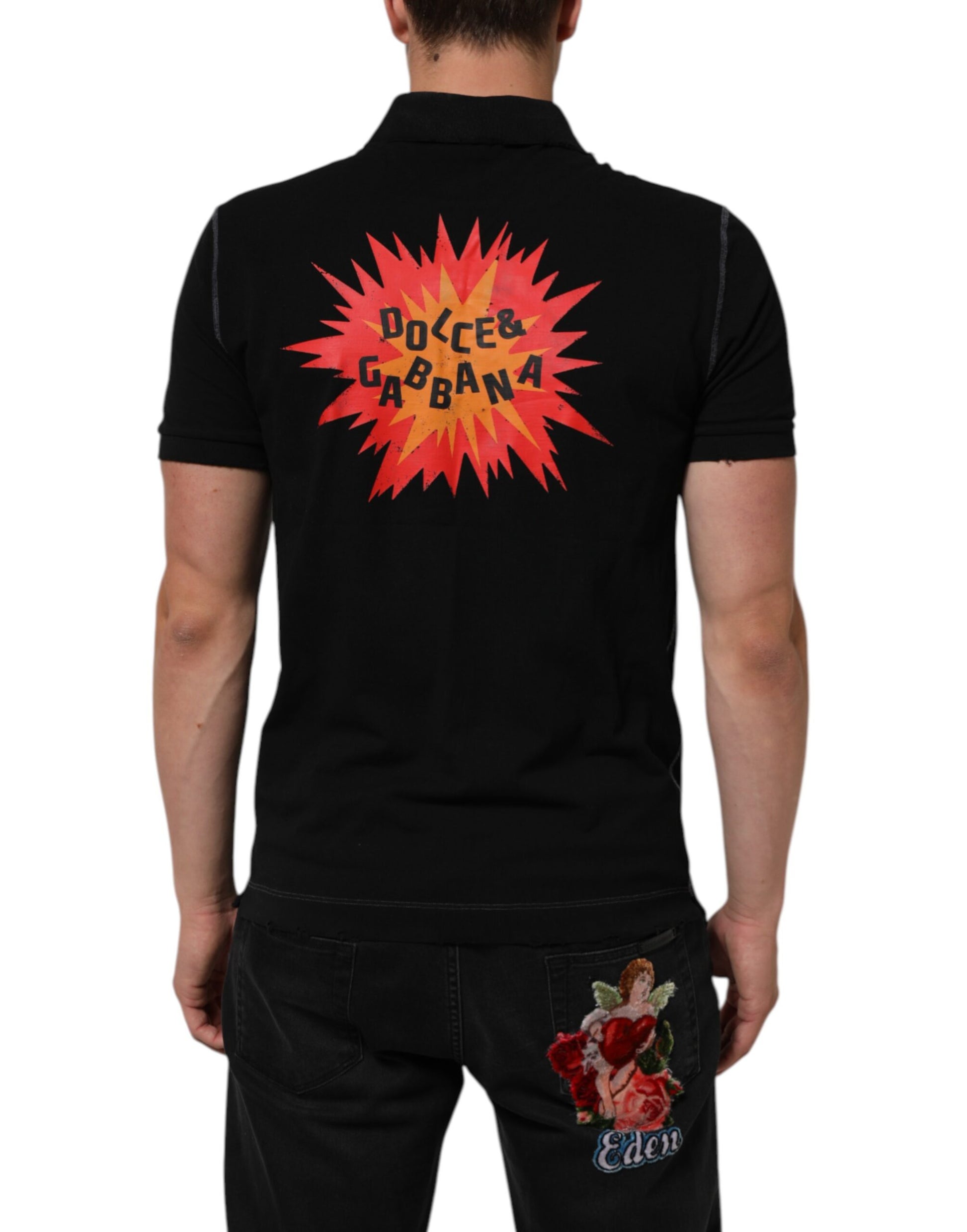 Black Cotton Graphic Print PoloShirt T-shirt