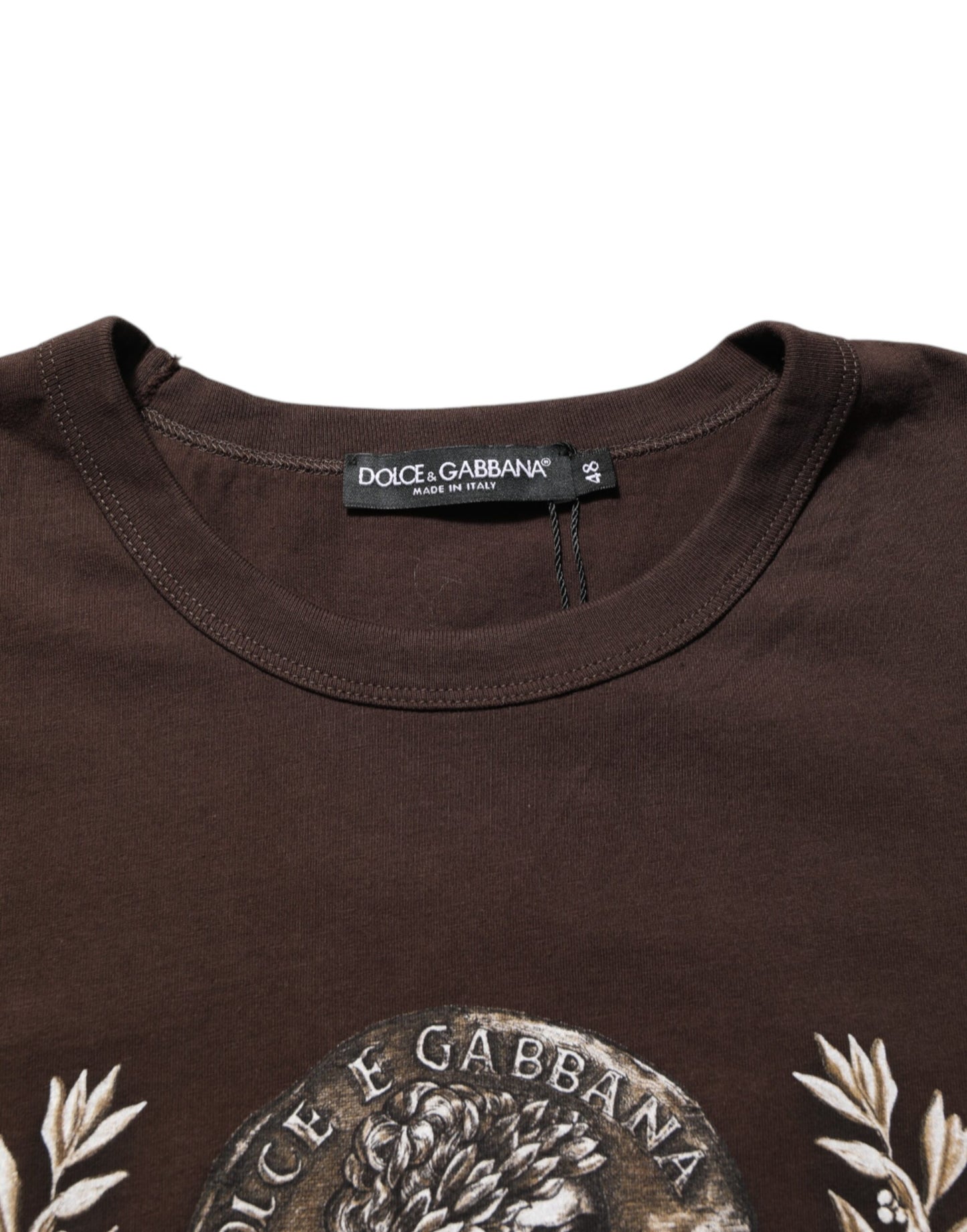 Brown Coin Laurel Print Men Crew Neck T-shirt