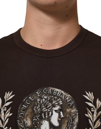 Brown Coin Laurel Print Men Crew Neck T-shirt