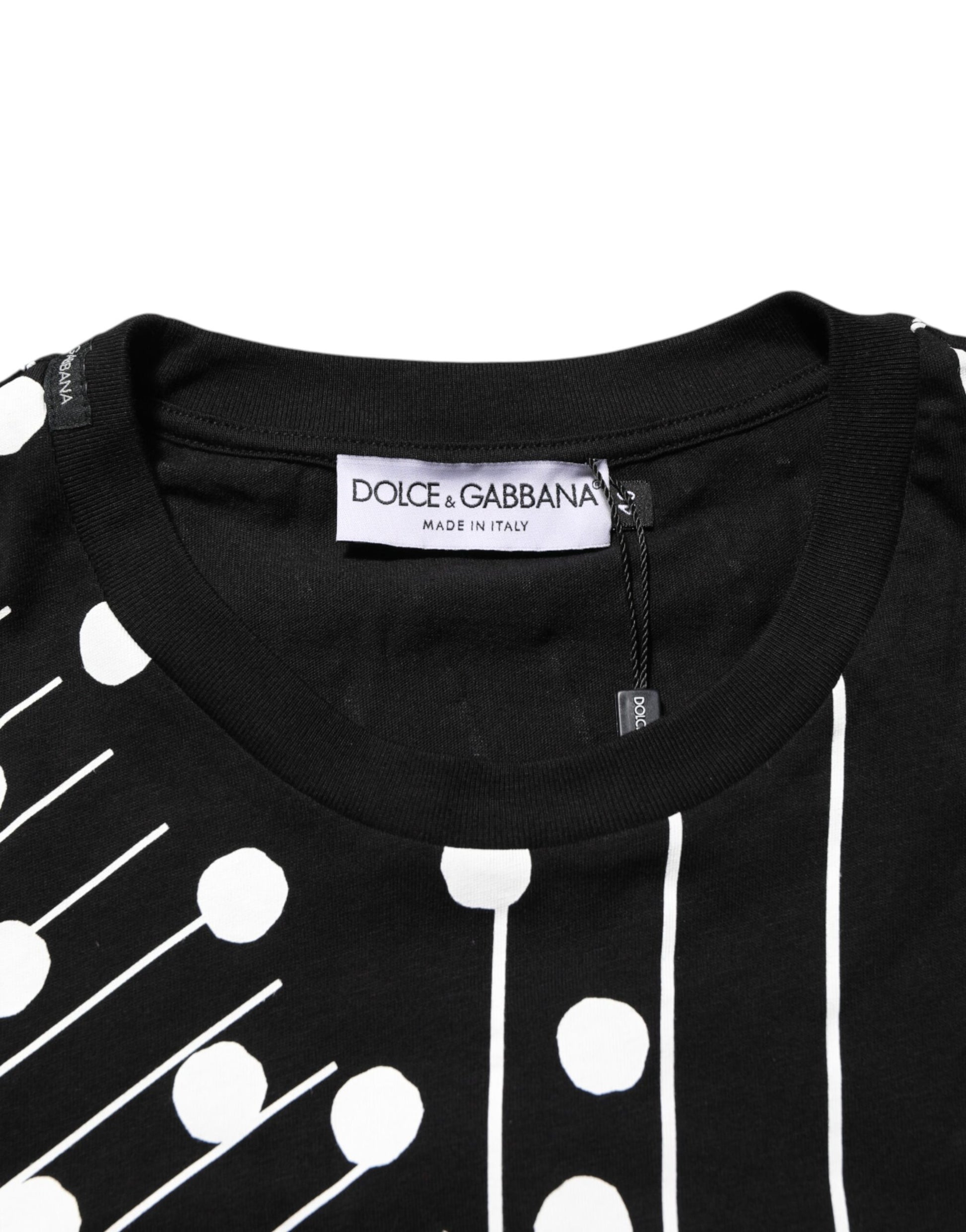 Black Cotton Polka Dots Round Neck T-shirt