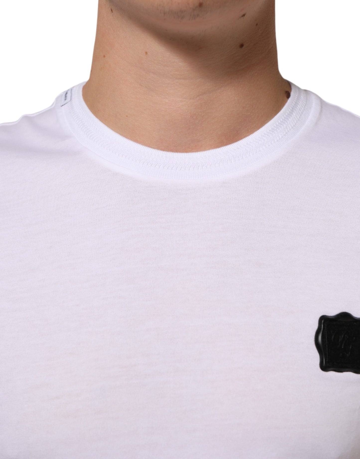 White Cotton Logo Patch Crew Neck  T-shirt